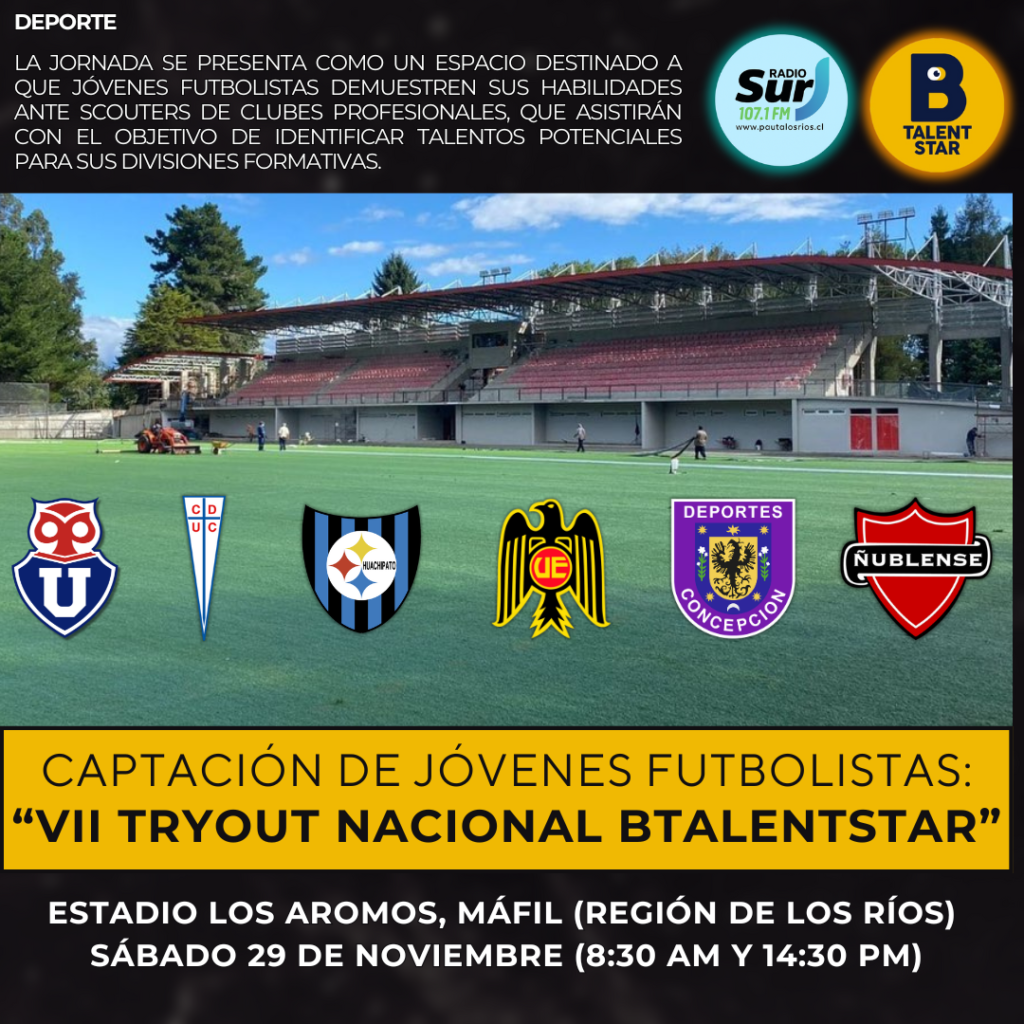 El Estadio Los Aromos de Máfil será el escenario donde veedores de seis clubes profesionales, incluyendo a Universidad de Chile y Universidad Católica, evaluarán a los talentos locales este 29 de noviembre.